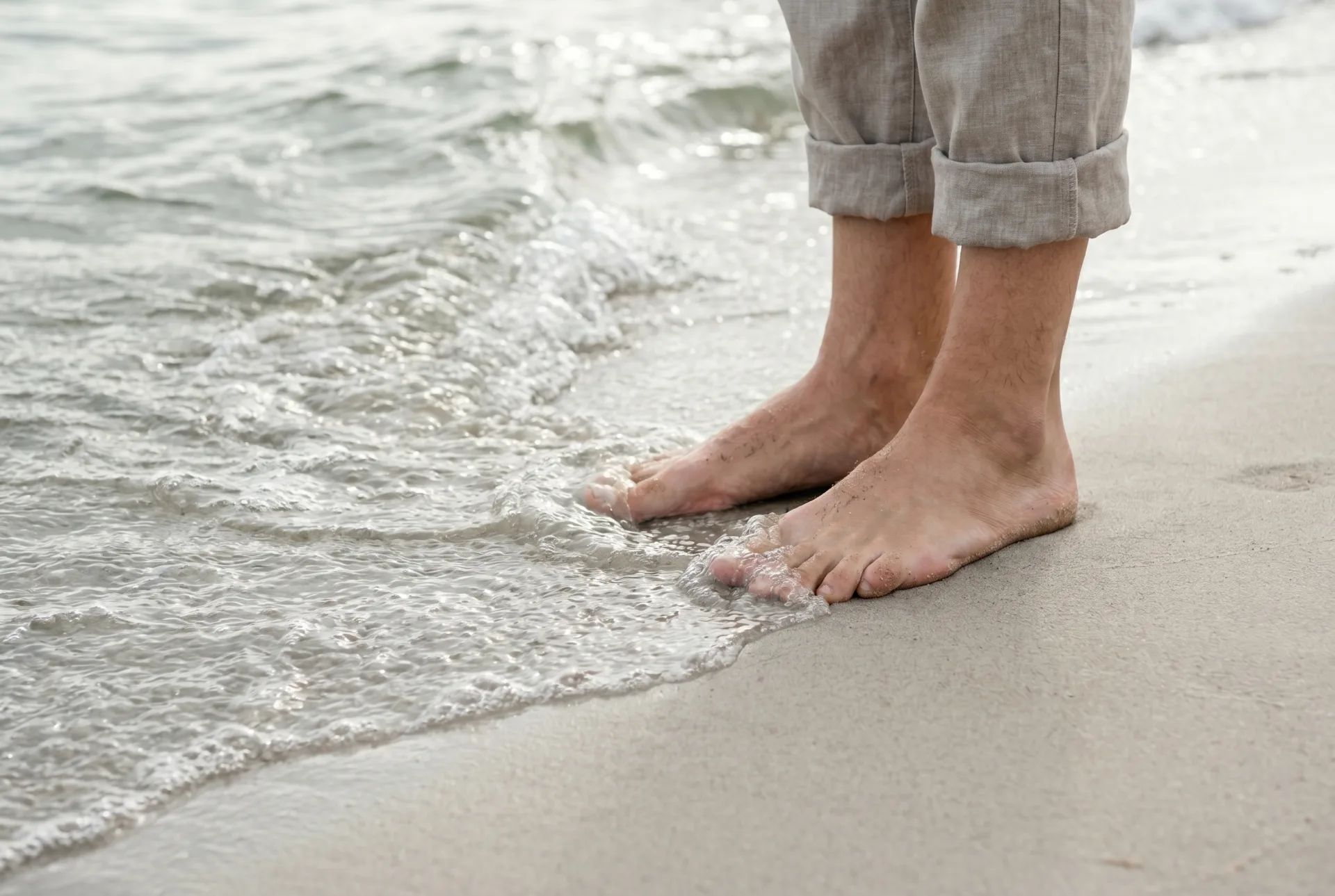 Barfuß in den Wellen der Ostsee